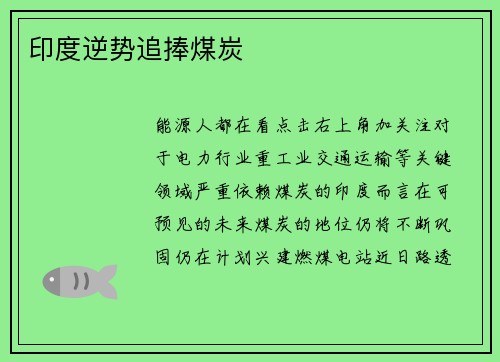印度逆势追捧煤炭