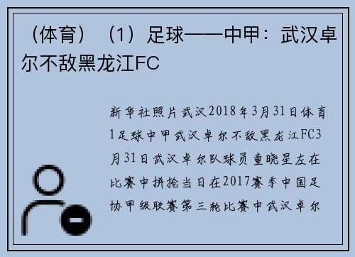 （体育）（1）足球——中甲：武汉卓尔不敌黑龙江FC